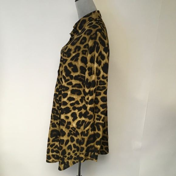 Saron women blouse tunic SZ XL brown & black animal print button down - Picture 3 of 8